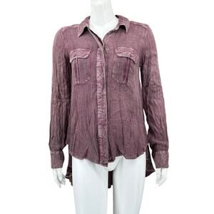 Free People Top Womens XS Maroon One of the Guys Waffle Knit Button Up Oversized